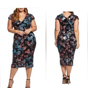 NWOT Dress the Population Allison midi sequin and velvet dress size‎ 1x